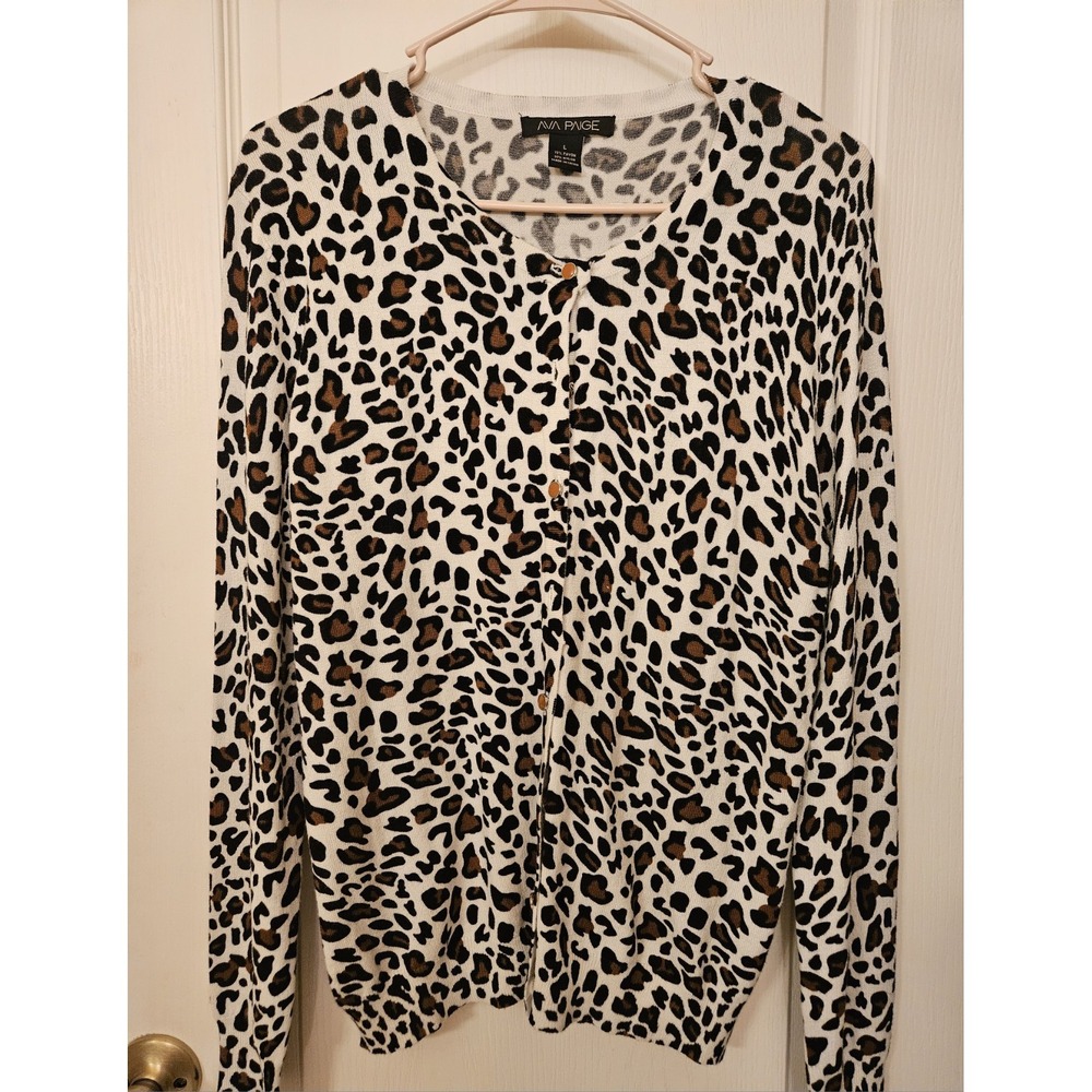 Ava Paige Cheetah Print Cardigan Women's Sweater Large Mob Wife Animal Print
